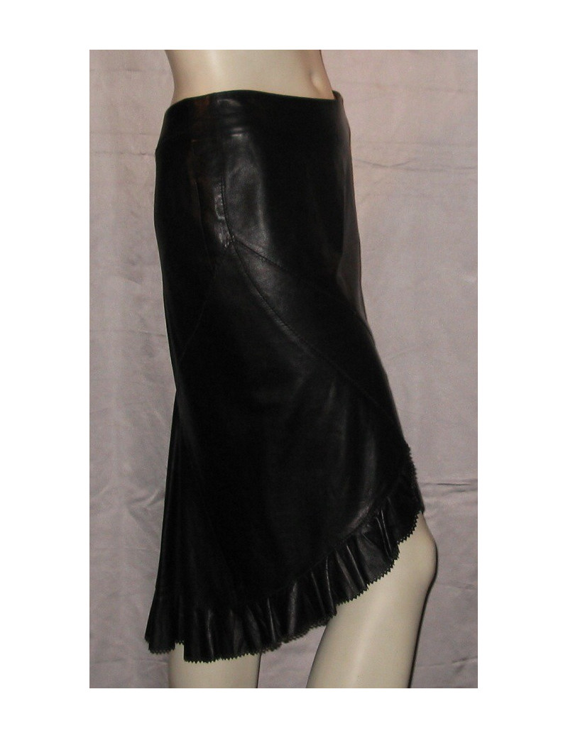 Jupe cuir noir finition dentelle ROBERTO CAVALLI
