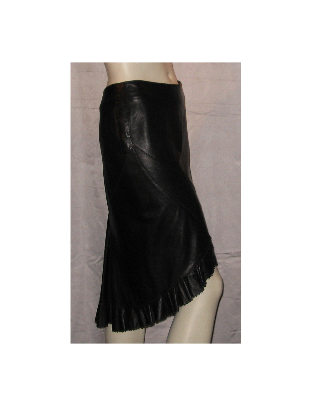 Jupe cuir noir finition dentelle ROBERTO CAVALLI