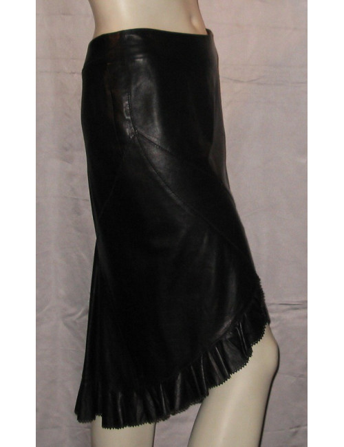 Jupe cuir noir finition dentelle ROBERTO CAVALLI
