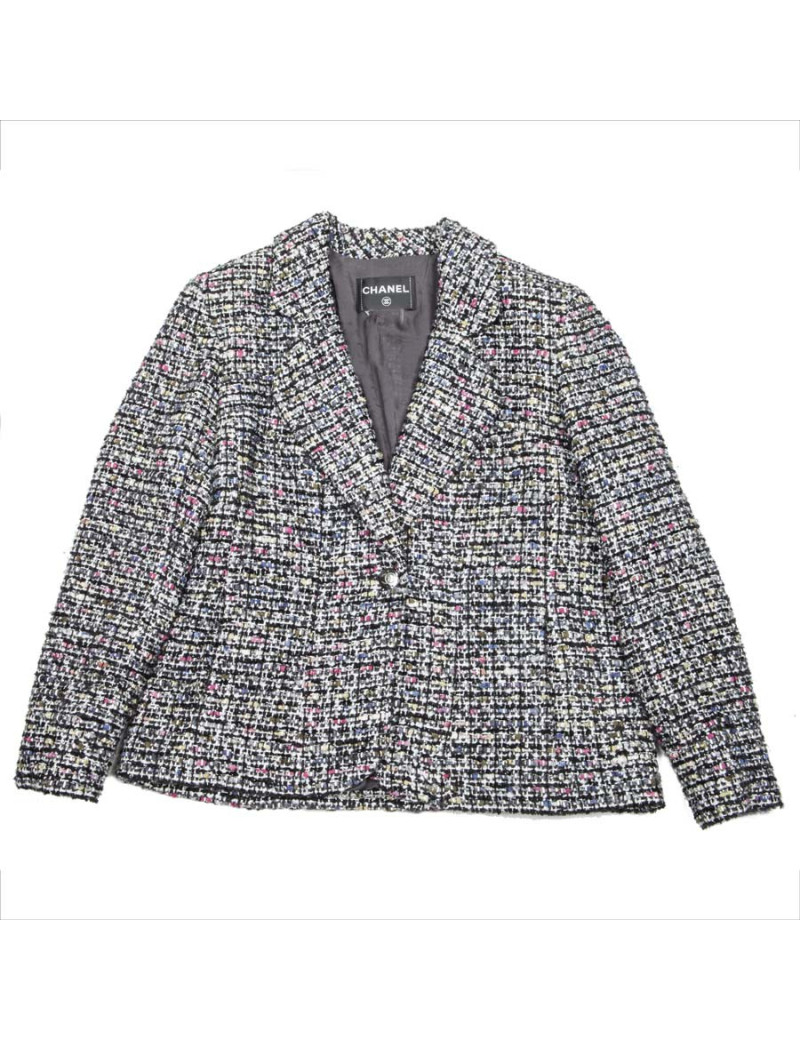Veste CHANEL T 46 en tweed blanc gris et rose