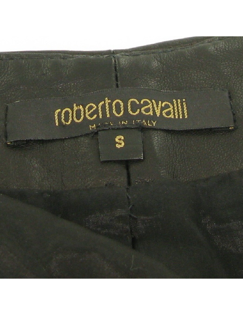 Jupe cuir noir finition dentelle ROBERTO CAVALLI