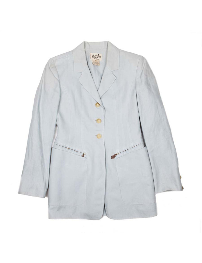 Veste HERMES T36 en lin bleu clair 