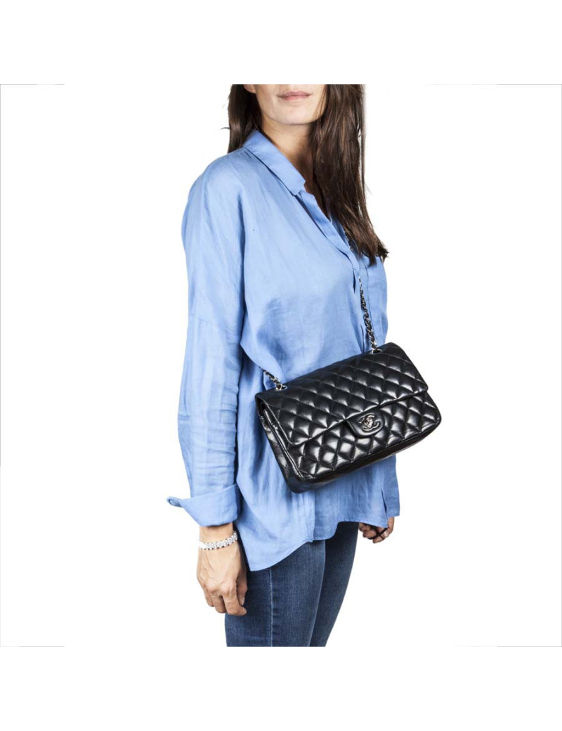 Sac Timeless CHANEL  cuir d'agneau lisse noir