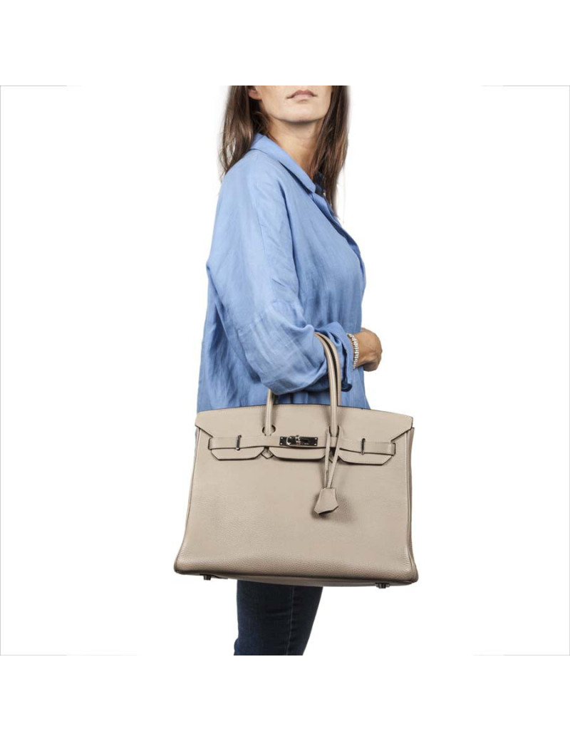 Sac Birkin 35 HERMES cuir  togo tourterelle