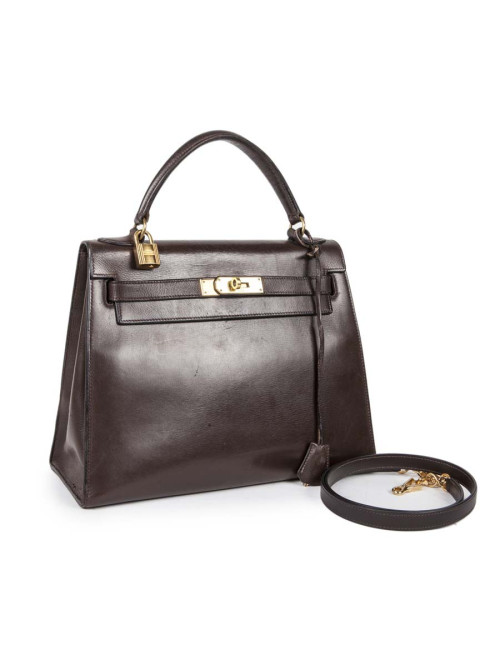 Kelly 32 HERMES cuir box marron