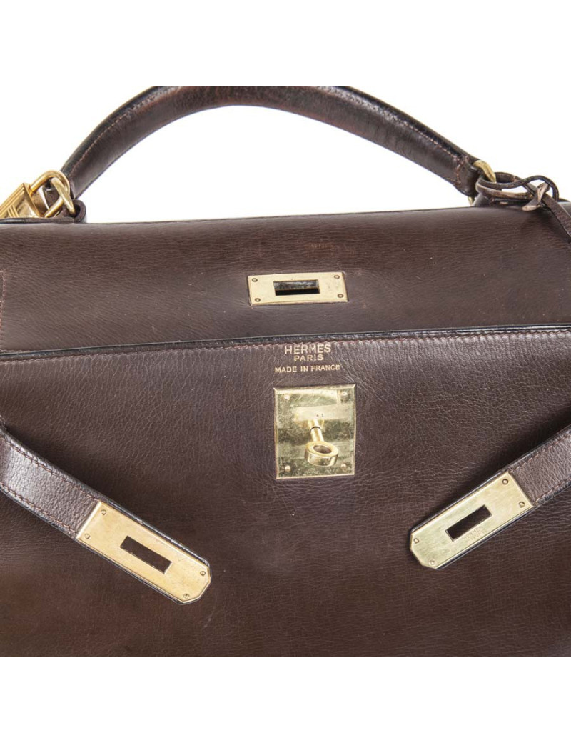 Kelly 32 HERMES cuir box marron