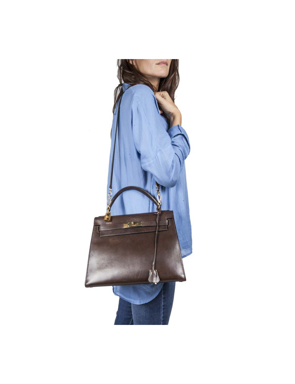 Kelly 32 HERMES cuir box marron