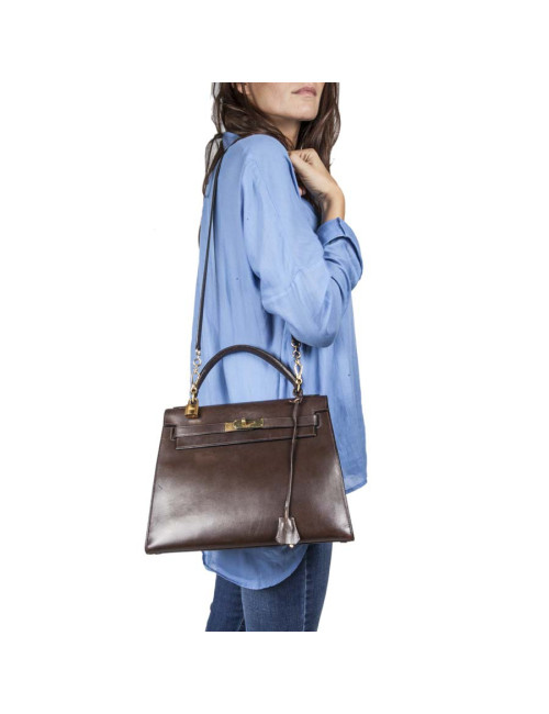Kelly 32 HERMES cuir box marron