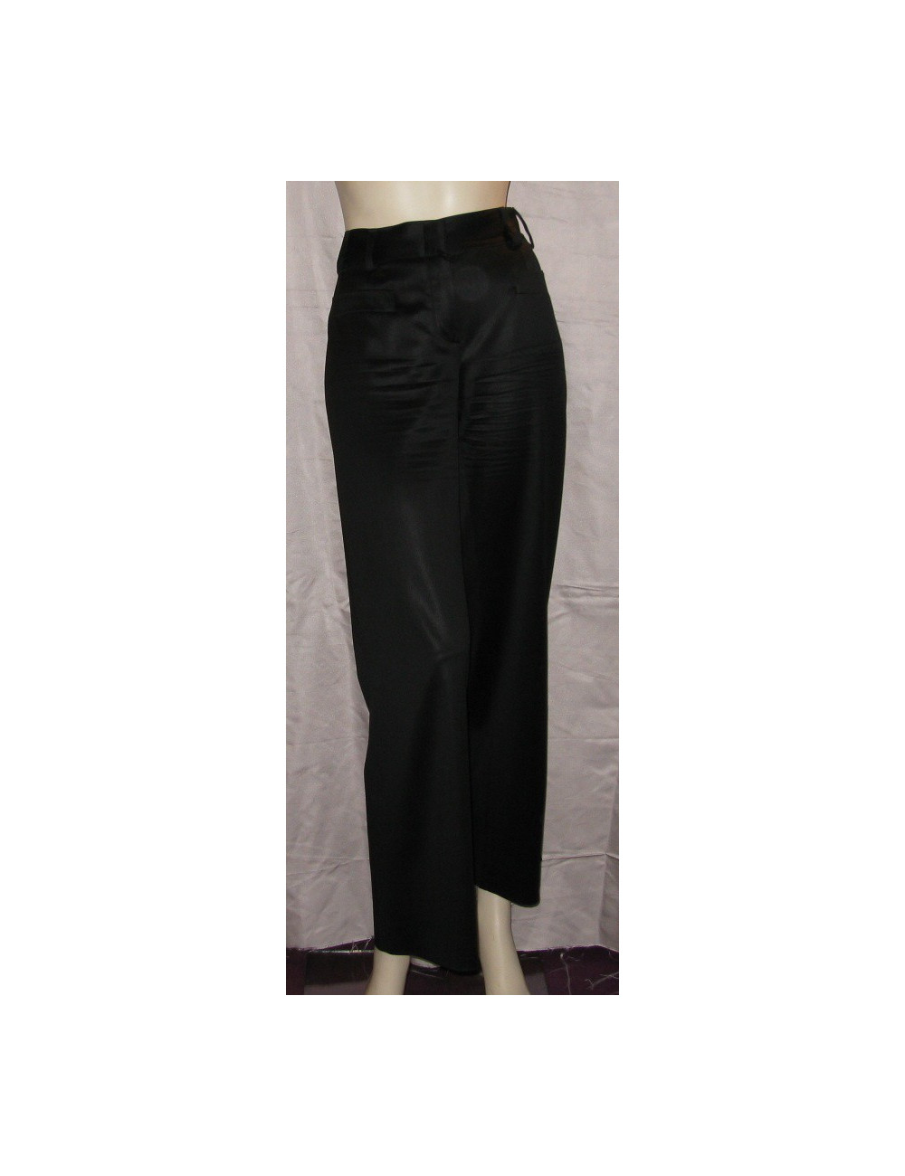 Pantalon laine noire satinée T38 CHANEL