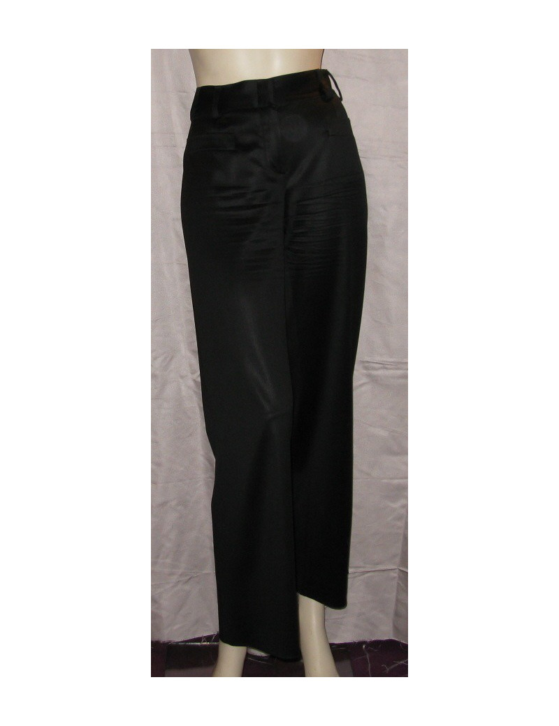 Pantalon laine noire satinée T38 CHANEL