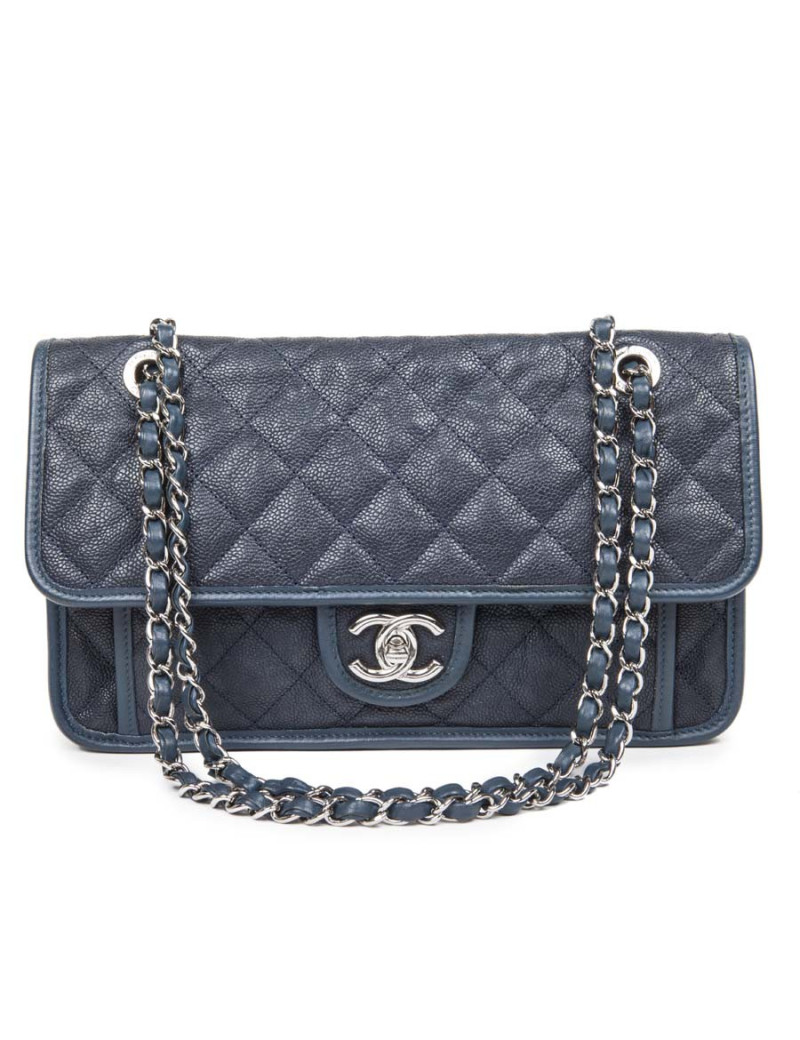 Sac CHANEL cuir grainé bleu