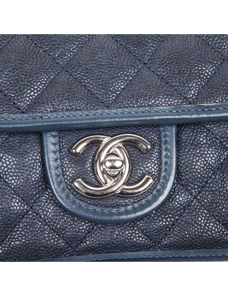 Sac CHANEL cuir grainé bleu
