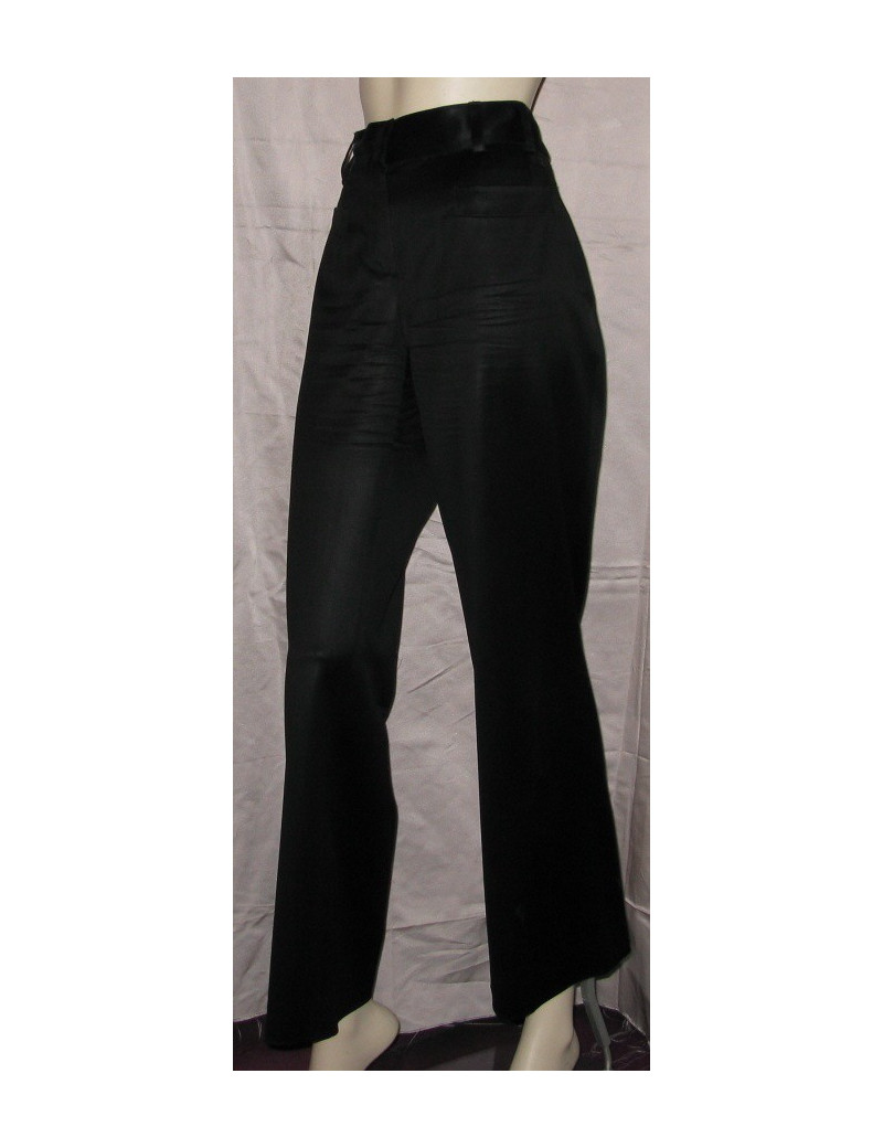 Pantalon laine noire satinée T38 CHANEL