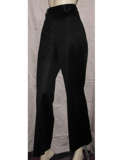 Pantalon laine noire satinée T38 CHANEL
