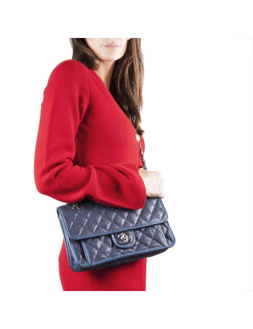 Blue grain quilted leather CHANEL bag
