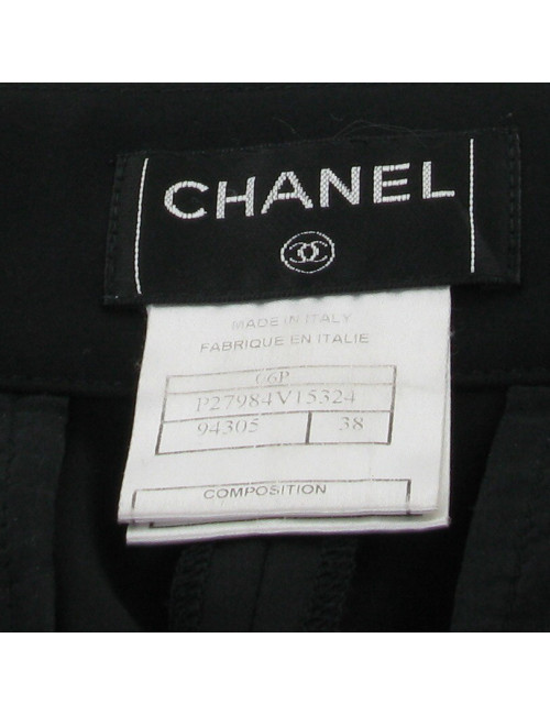 Pantalon laine noire satinée T38 CHANEL