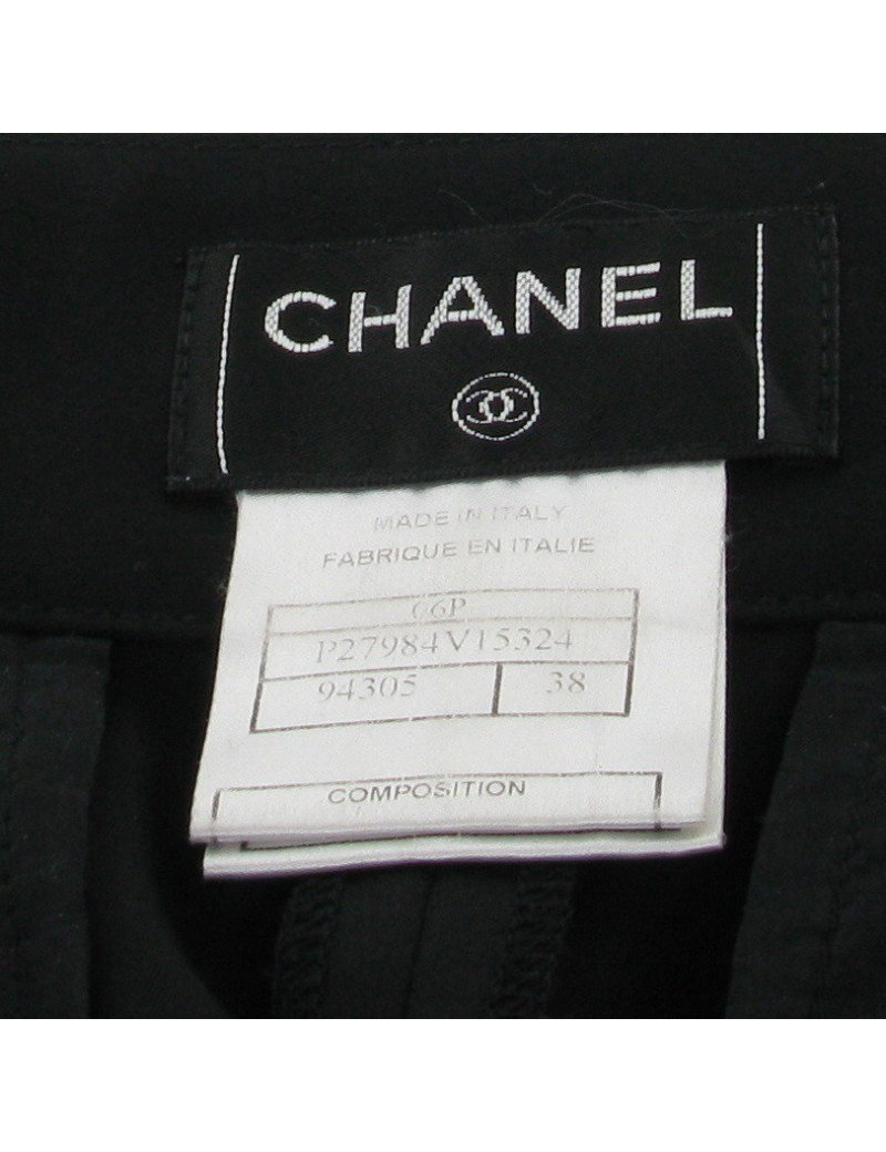 Pantalon laine noire satinée T38 CHANEL