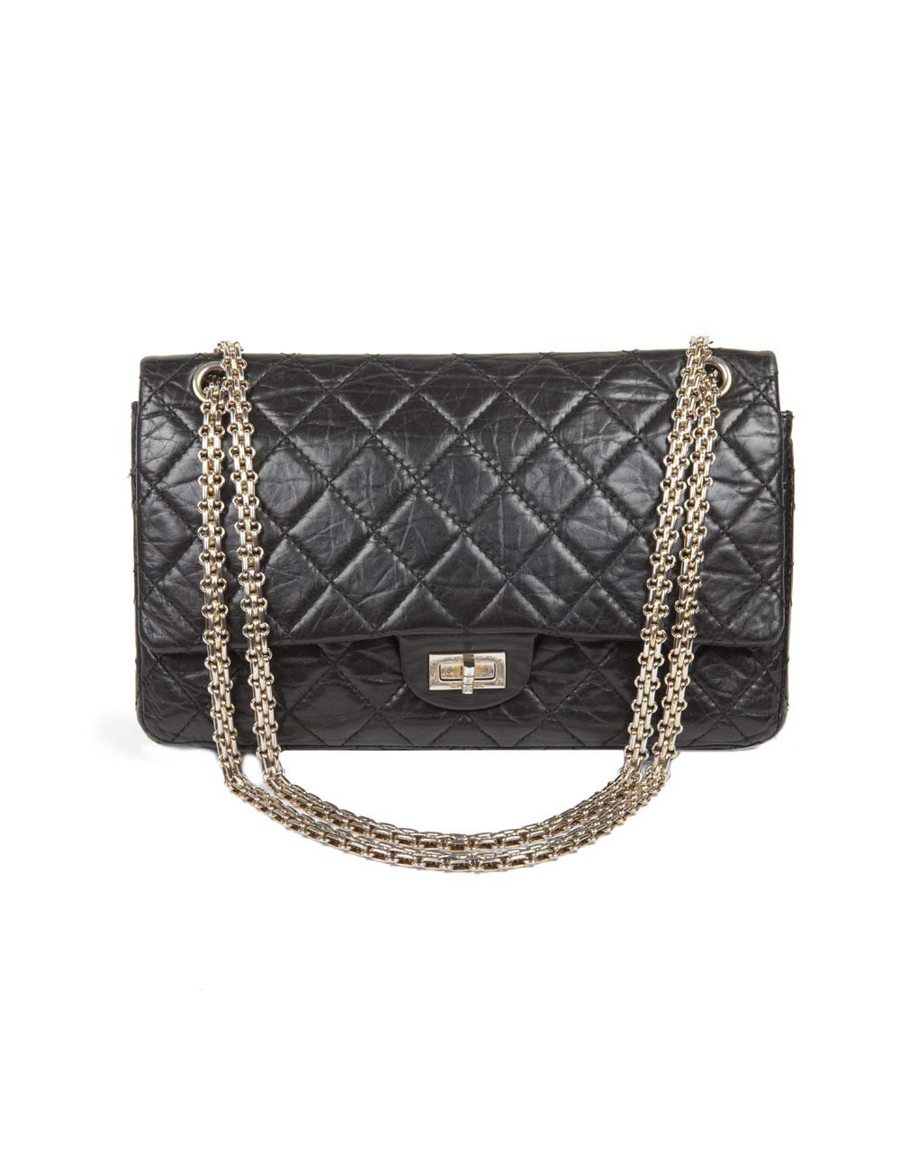 Black aged leather CHANEL 2.55 bag