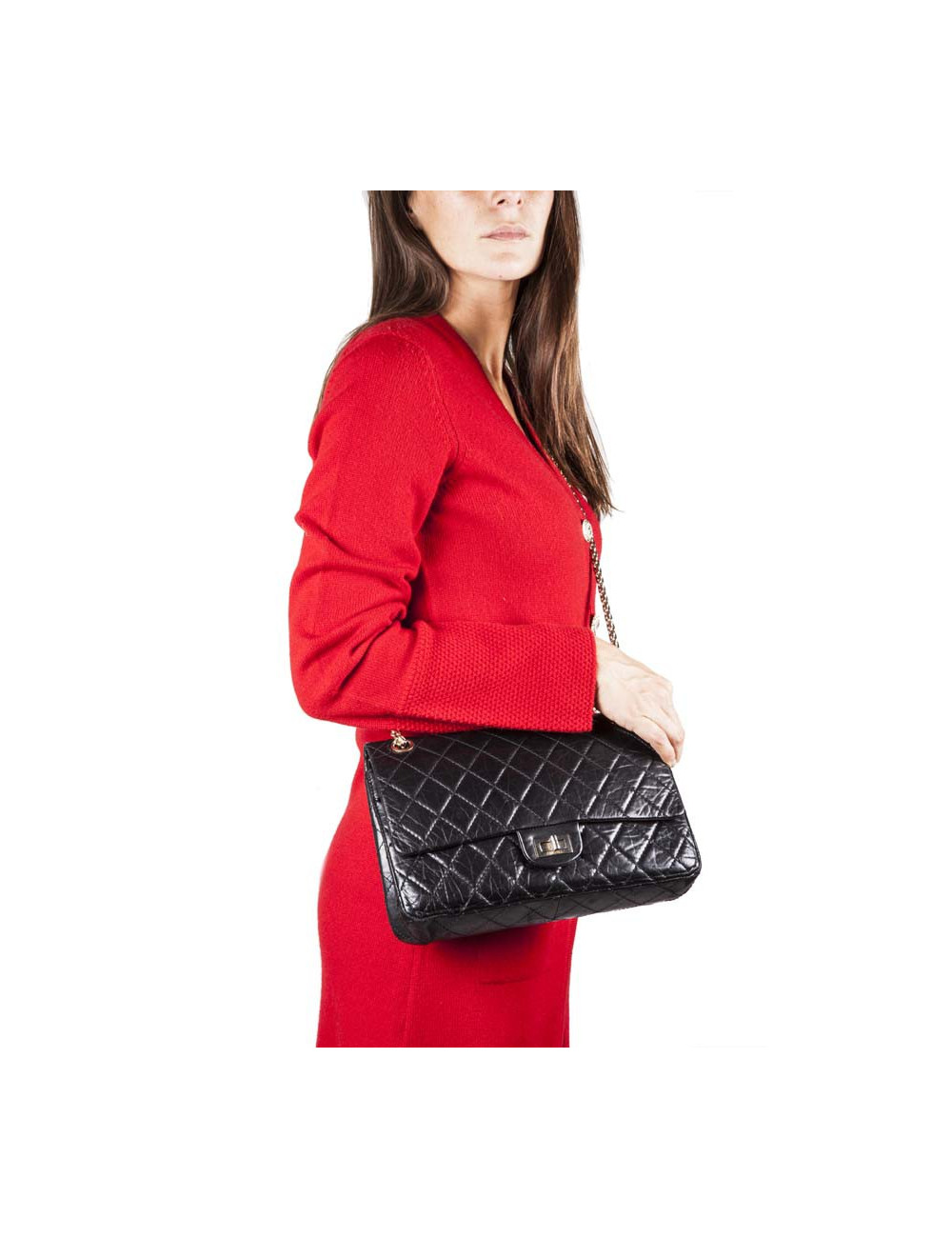 Black aged leather CHANEL 2.55 bag