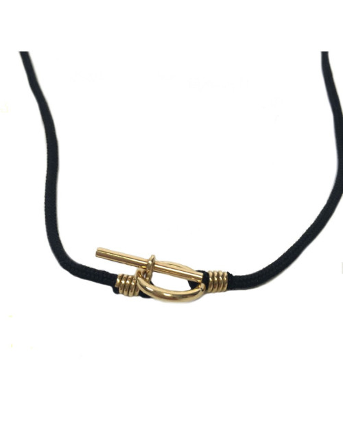 HERMES necklace in gold and black fabric cord