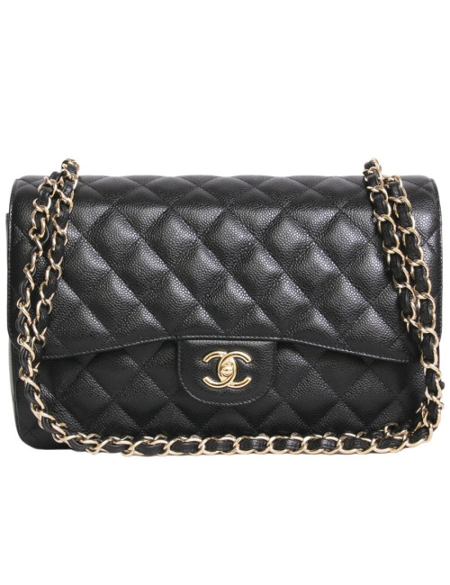Sac jumbo CHANEL cuir caviar noir