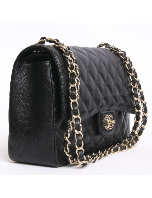 Sac jumbo CHANEL cuir caviar noir