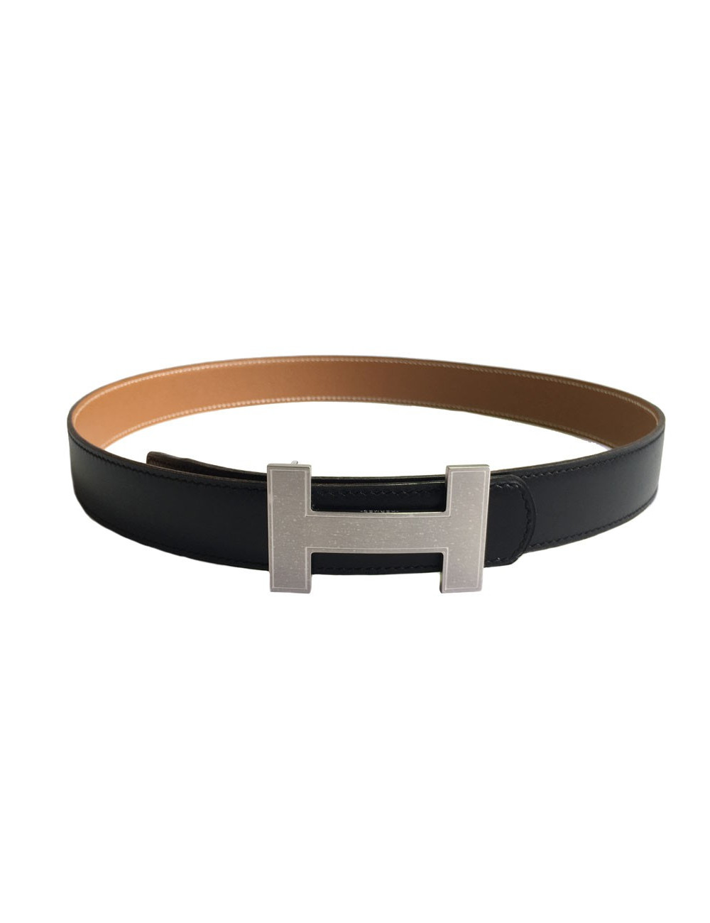 Ceinture HERMES T 75 réversible en cuir box noir et cuir grainé gold