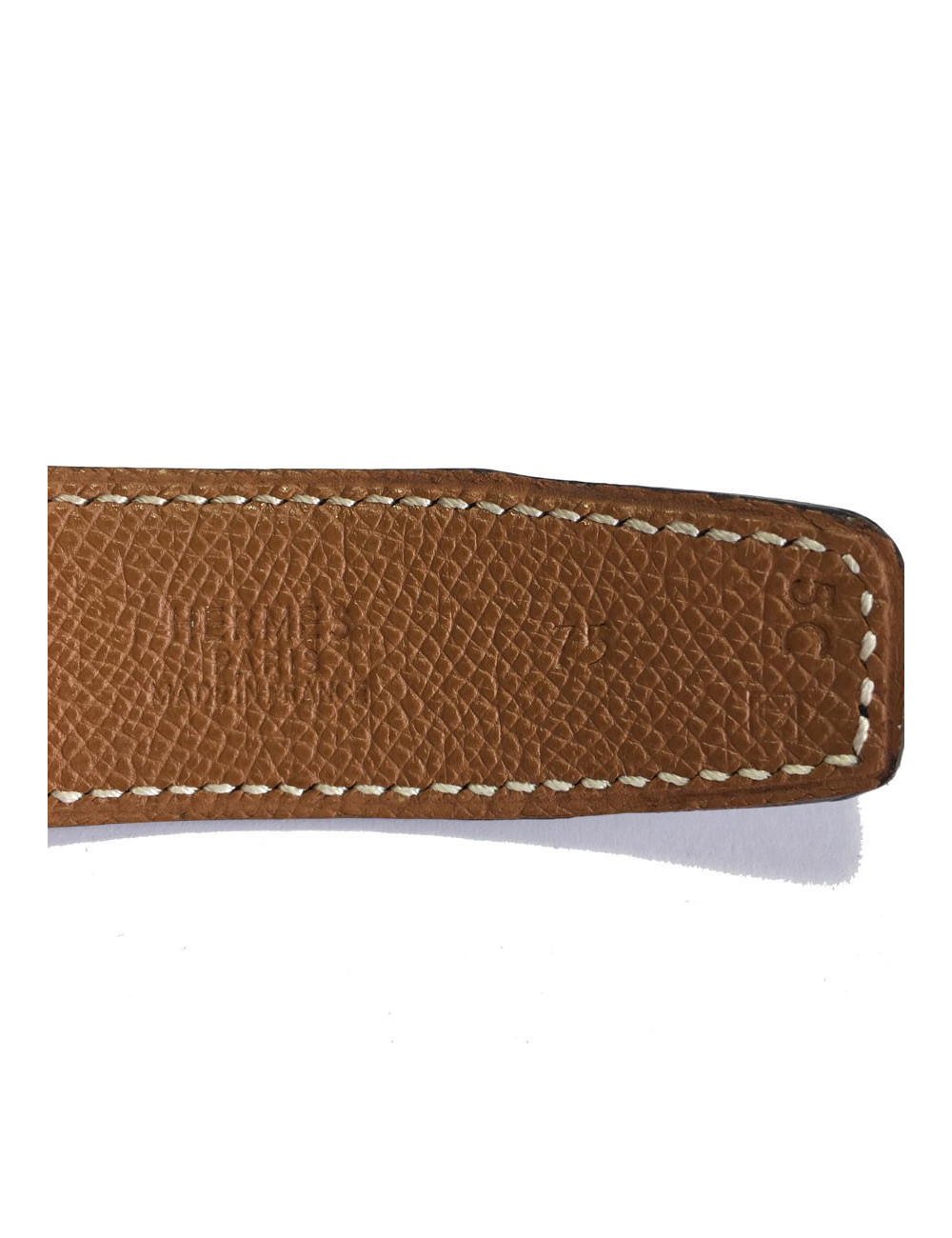 Ceinture HERMES T 75 réversible en cuir box noir et cuir grainé gold