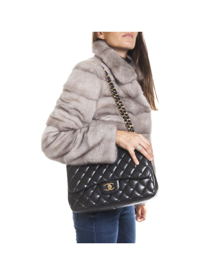 Sac Jumbo CHANEL en cuir lisse noir doré