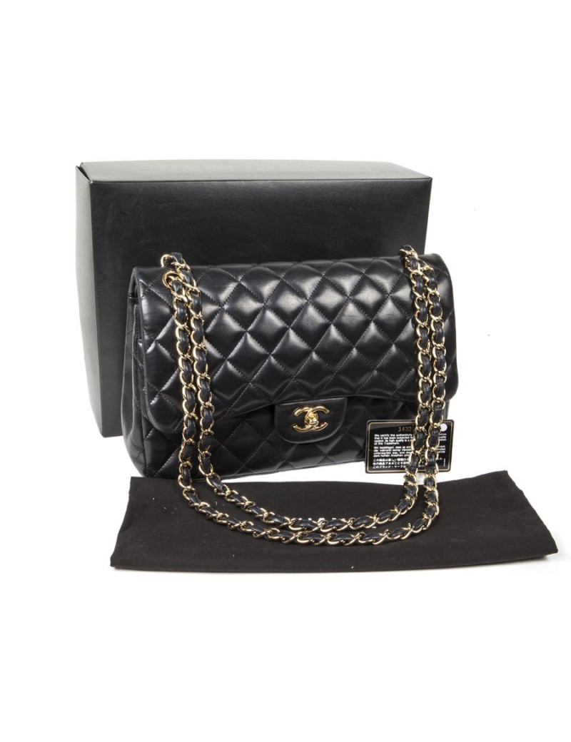 Sac Jumbo CHANEL en cuir lisse noir doré