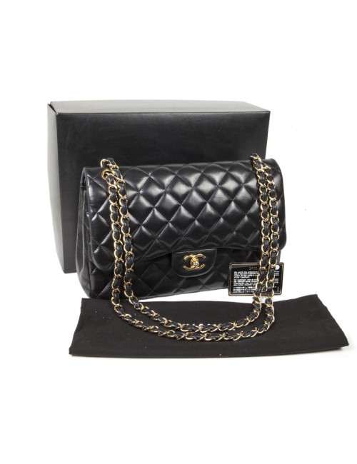 Sac Jumbo CHANEL en cuir lisse noir doré