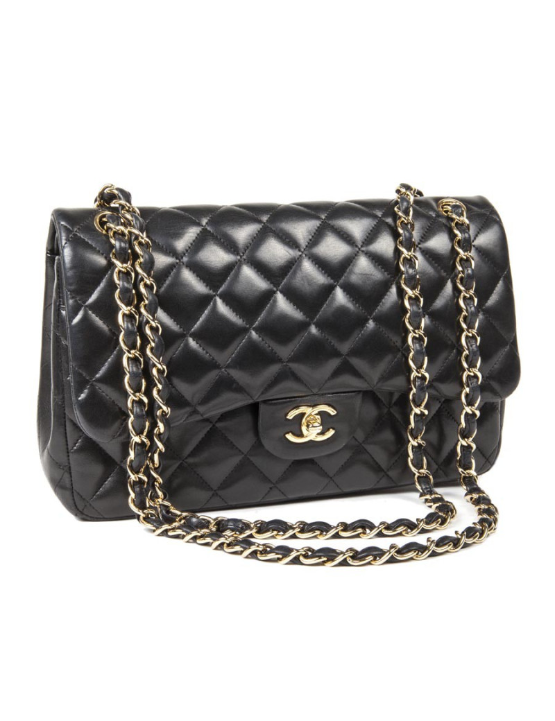 Sac Jumbo CHANEL en cuir lisse noir doré