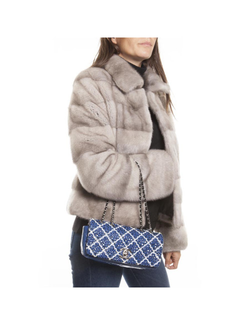 Sac baguette CHANEL cuir verni bleu et noir