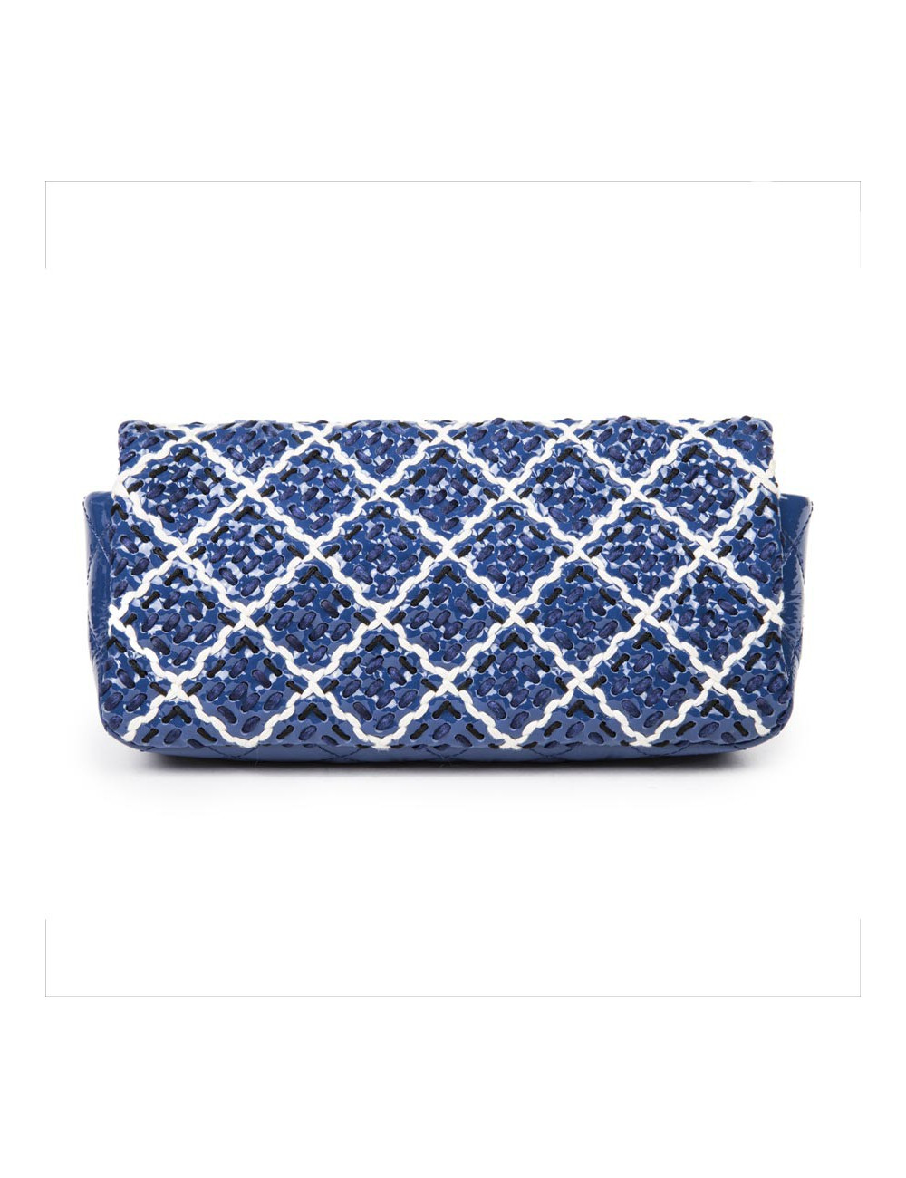 Sac baguette CHANEL cuir verni bleu et noir