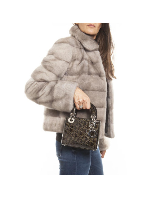 LADY D DIOR collector mini handbag in brown patent leather with DIOR printed on