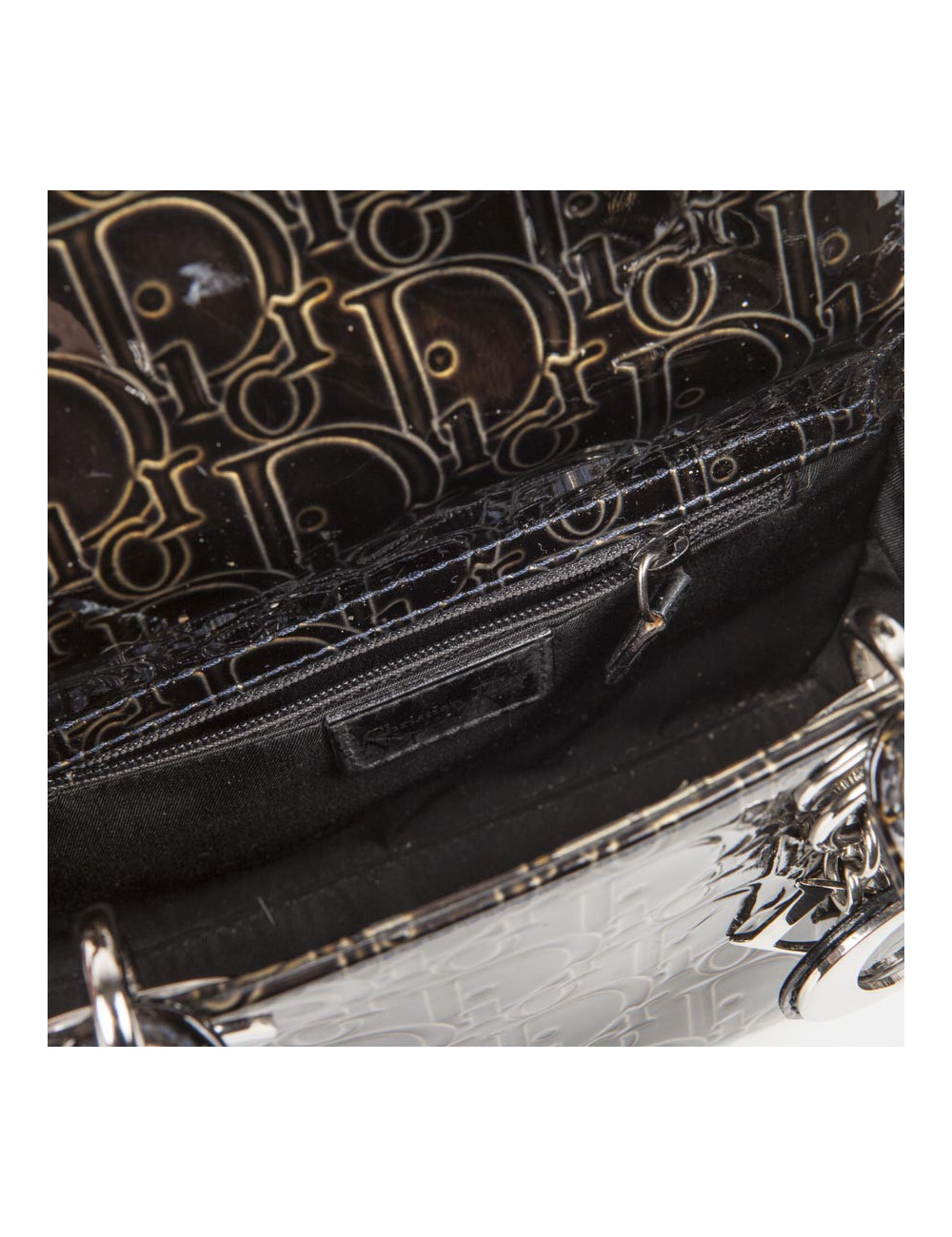 LADY D DIOR collector mini handbag in brown patent leather with DIOR printed on