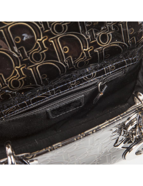 LADY D DIOR collector mini handbag in brown patent leather with DIOR printed on