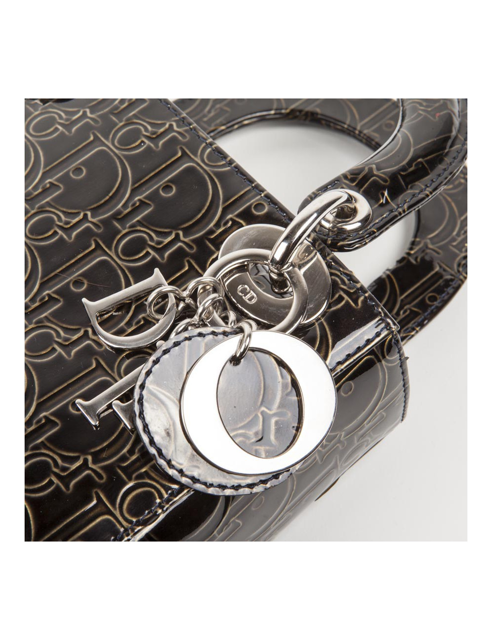 LADY D DIOR collector mini handbag in brown patent leather with DIOR printed on