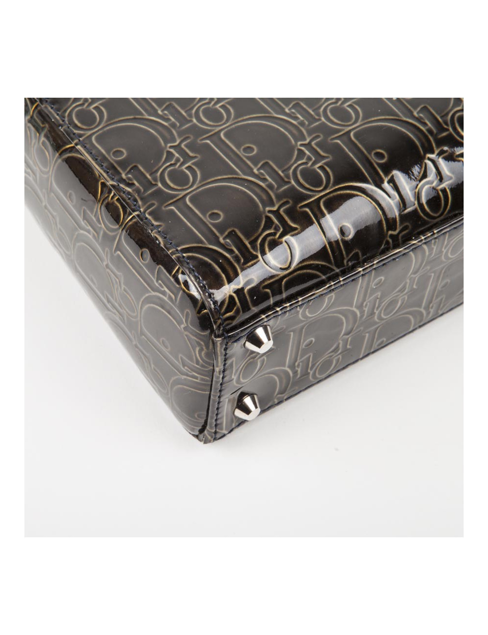 LADY D DIOR collector mini handbag in brown patent leather with DIOR printed on