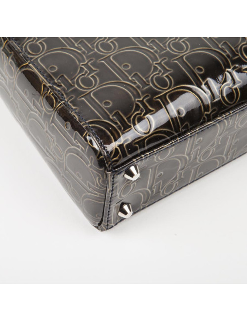 LADY D DIOR collector mini handbag in brown patent leather with DIOR printed on