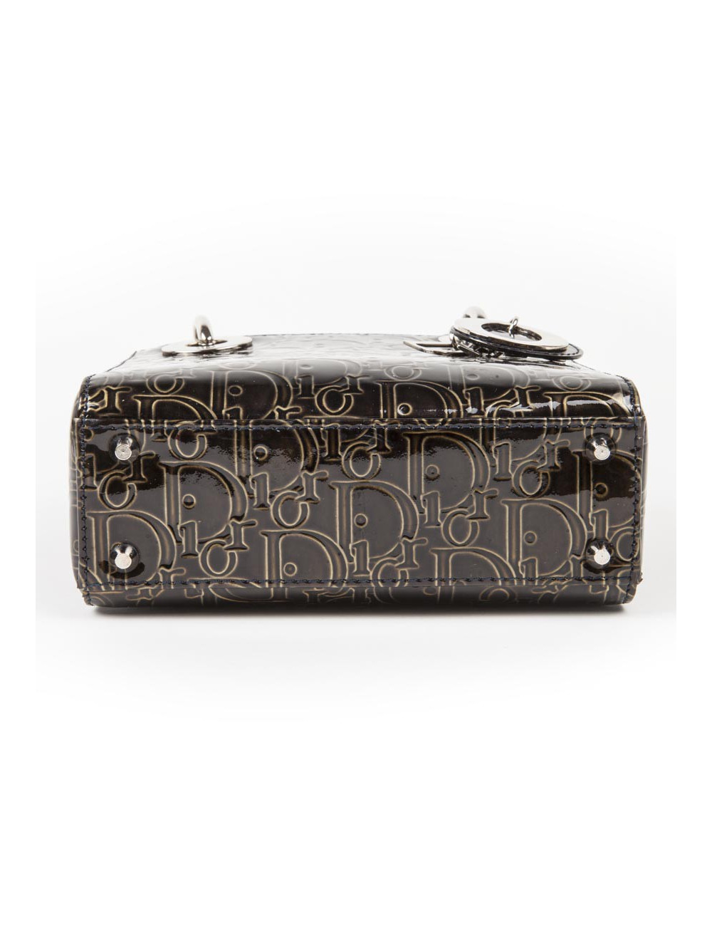 LADY D DIOR collector mini handbag in brown patent leather with DIOR printed on