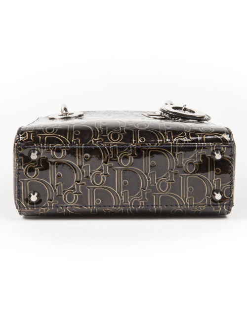 LADY D DIOR collector mini handbag in brown patent leather with DIOR printed on