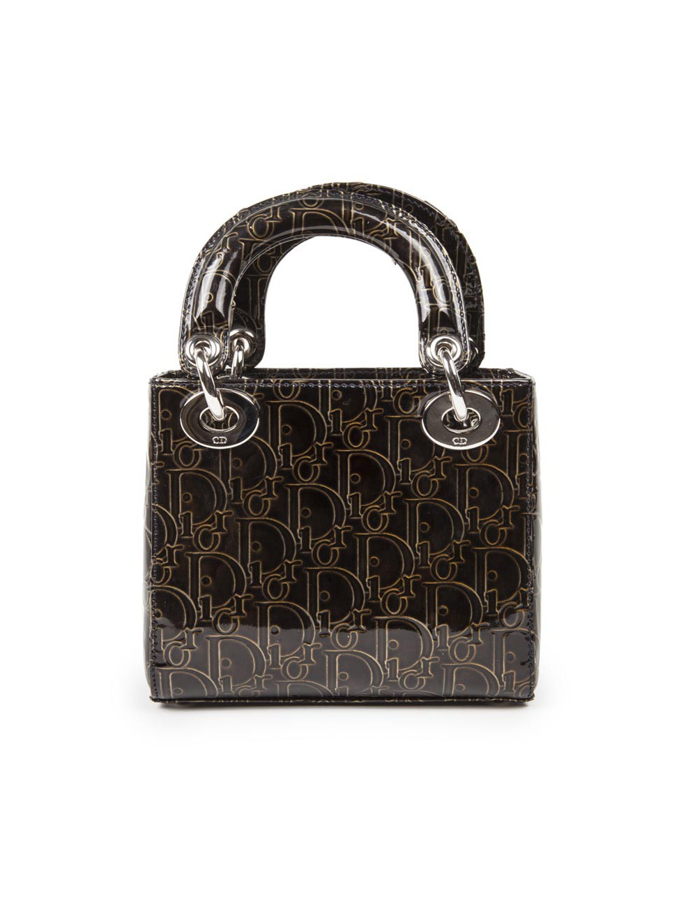 LADY D DIOR collector mini handbag in brown patent leather with DIOR printed on