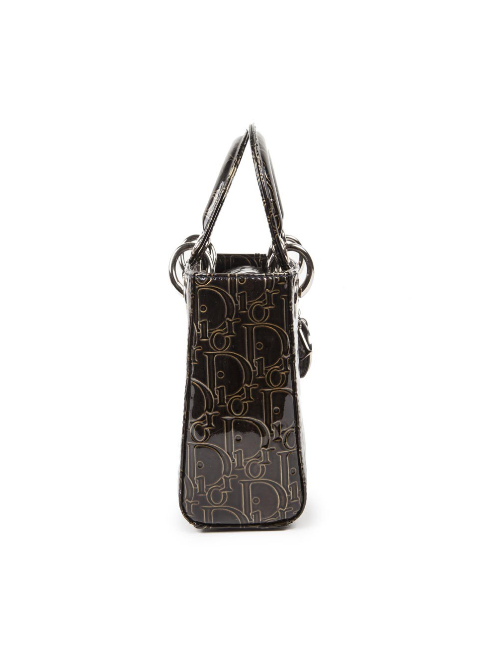 LADY D DIOR collector mini handbag in brown patent leather with DIOR printed on