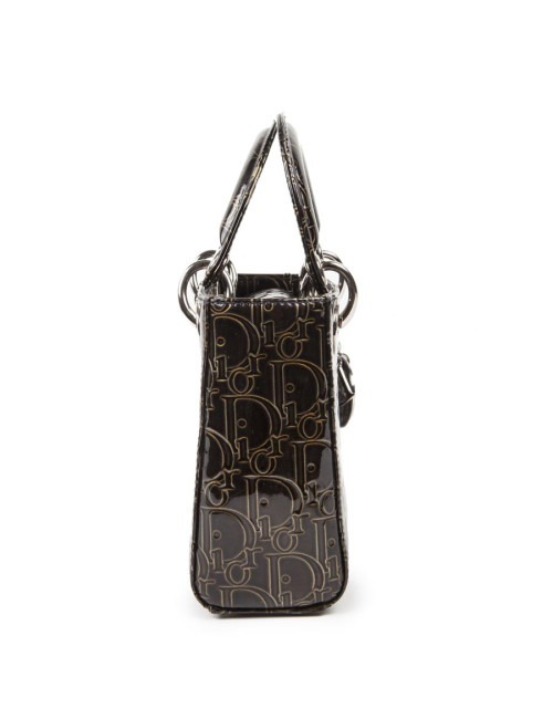 LADY D DIOR collector mini handbag in brown patent leather with DIOR printed on