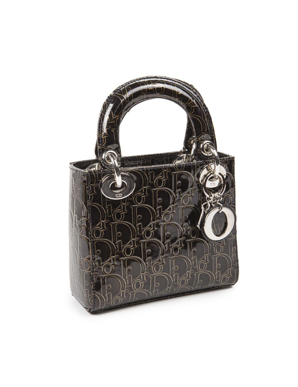 LADY D DIOR collector mini handbag in brown patent leather with DIOR printed on