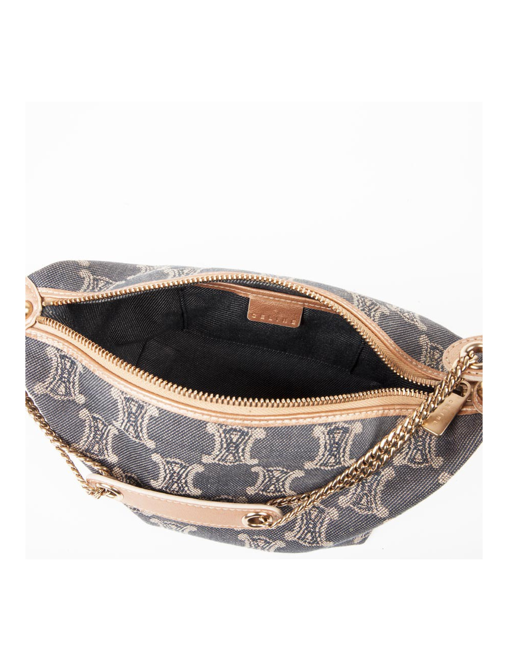 CÉLINE mini bag in blue denim monogram canvas and pink gold