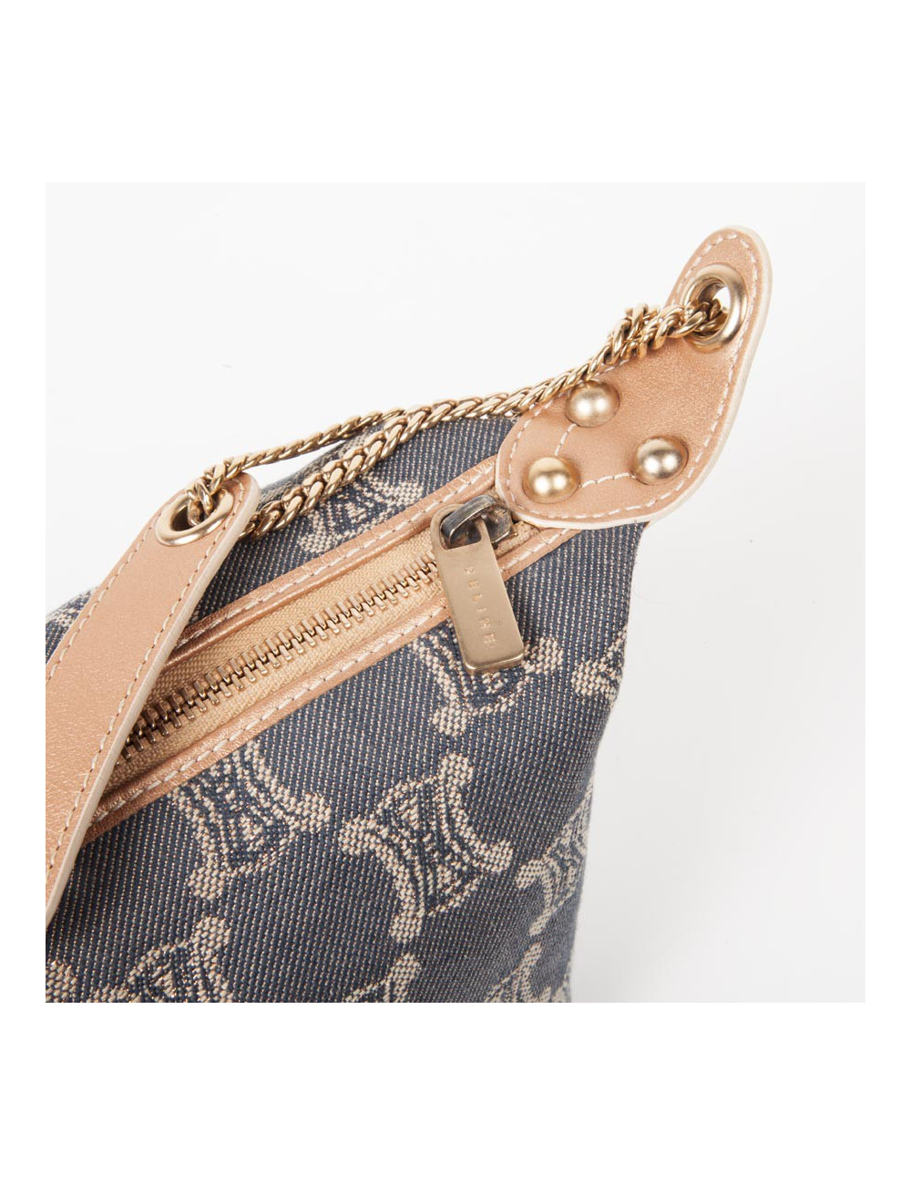 CÉLINE mini bag in blue denim monogram canvas and pink gold