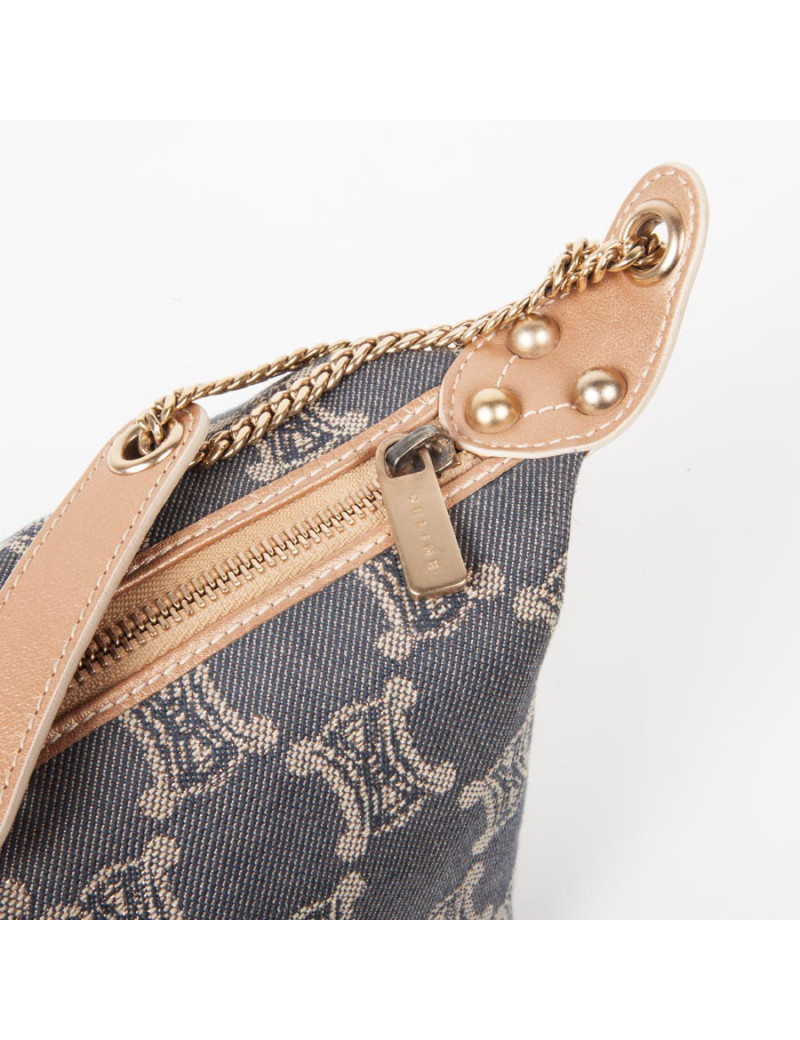 CÉLINE mini bag in blue denim monogram canvas and pink gold