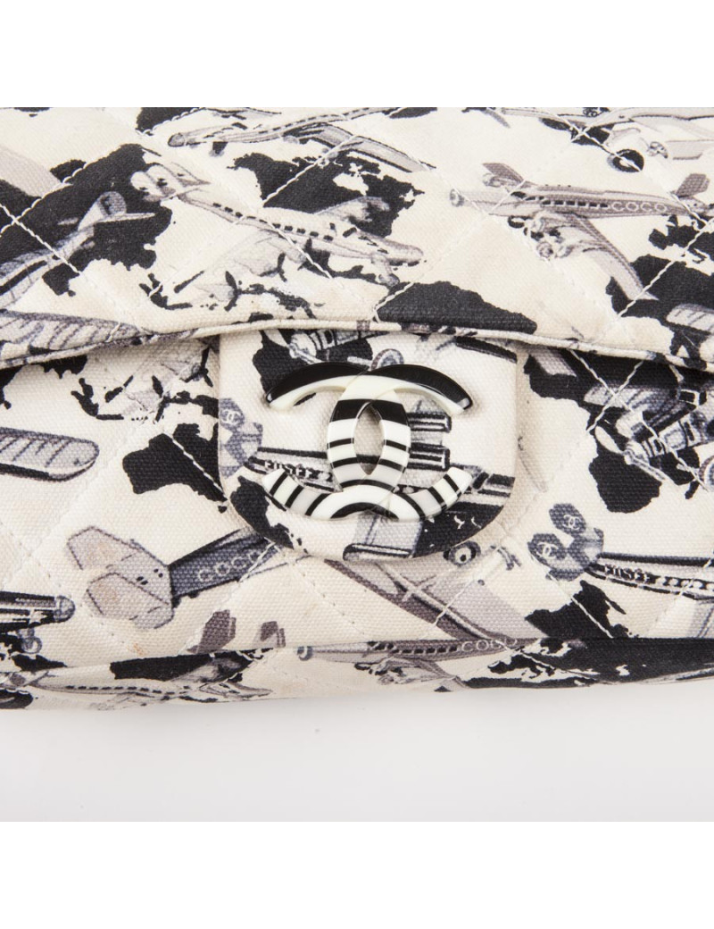 Chanel Timeless flap bag in white and black canvas